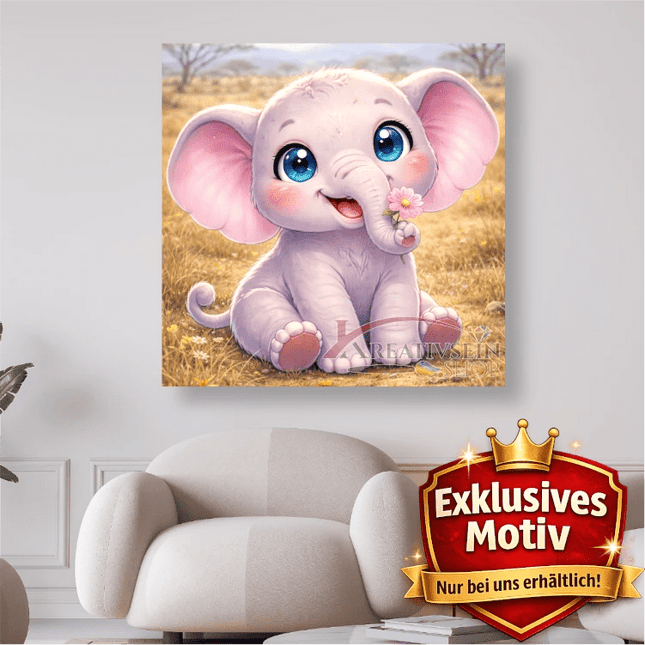 🐘 Kawaii Diamond Painting Set „Elefant in der Steppe“ – Süßes DIY Motiv - Kreativsein.shop