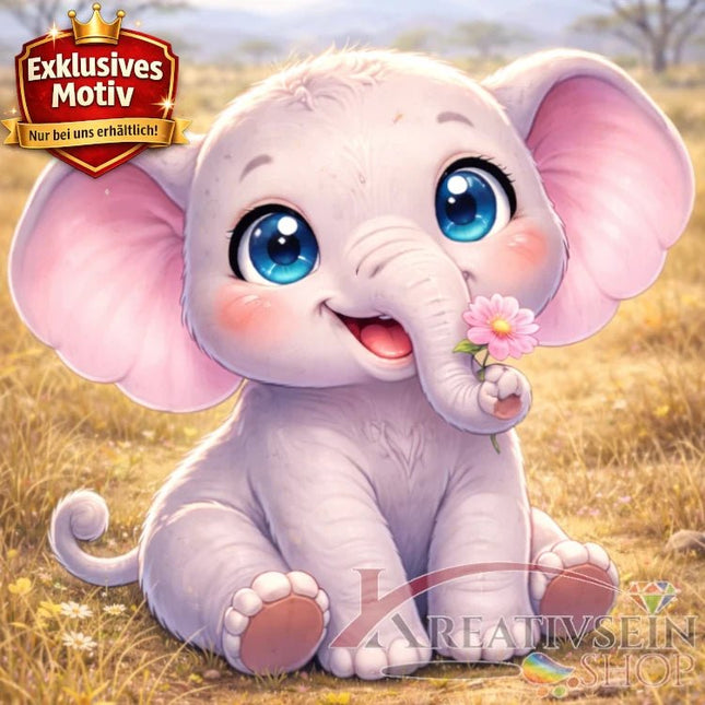🐘 Kawaii Diamond Painting Set „Elefant in der Steppe“ – Süßes DIY Motiv - Kreativsein.shop