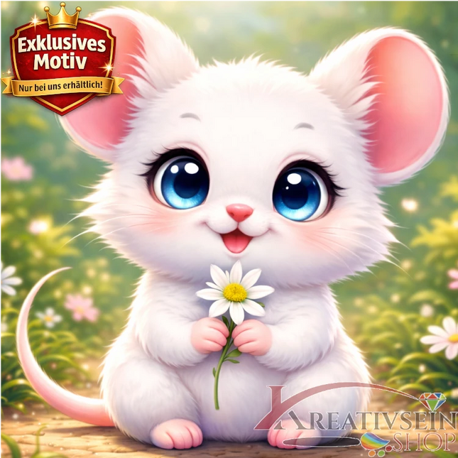 🐭 Kawaii Diamond Painting Set „Niedliche Maus mit Edelweiss“ – Süßes DIY Motiv - Kreativsein.shop