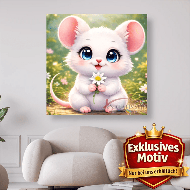🐭 Kawaii Diamond Painting Set „Niedliche Maus mit Edelweiss“ – Süßes DIY Motiv - Kreativsein.shop
