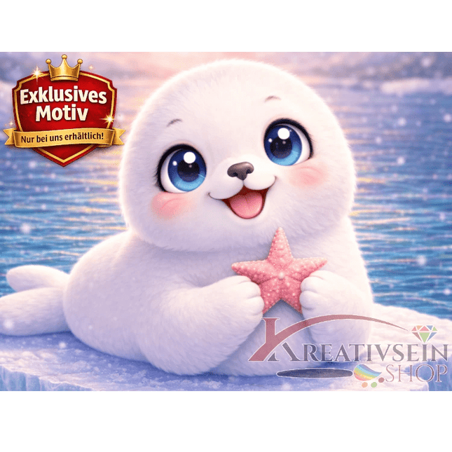 🦭 Kawaii Diamond Painting Set „Süße Robbe mit Seestern“ – Niedliches DIY Motiv