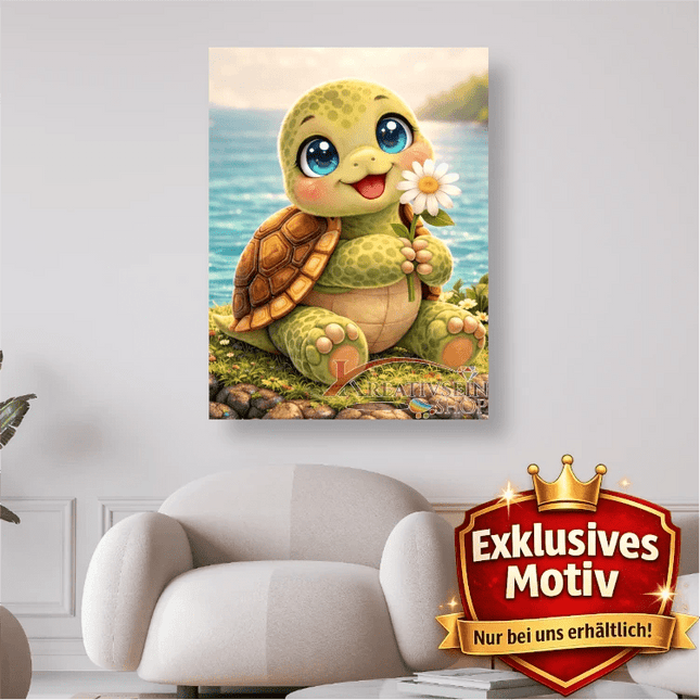 🐢 Kawaii Diamond Painting Set „Süße Schildkröte am Meer“ – Niedliches DIY Motiv - Kreativsein.shop