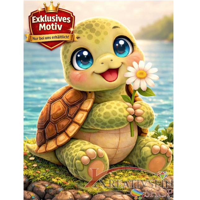 🐢 Kawaii Diamond Painting Set „Süße Schildkröte am Meer“ – Niedliches DIY Motiv - Kreativsein.shop
