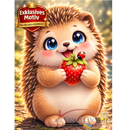 🦔 Kawaii Diamond Painting Set „Süßer Igel mit Erdbeere“ – Niedliches DIY Motiv