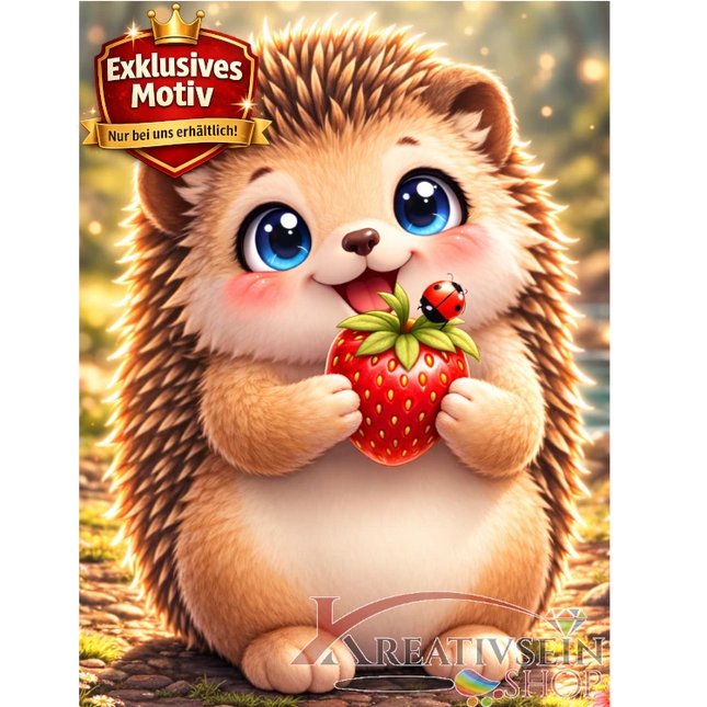 🦔 Kawaii Diamond Painting Set „Süßer Igel mit Erdbeere“ – Niedliches DIY Motiv