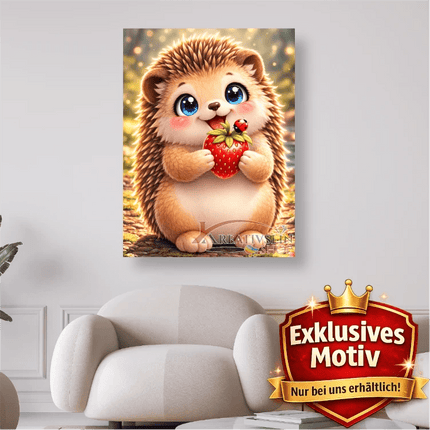 🦔 Kawaii Diamond Painting Set „Süßer Igel mit Erdbeere“ – Niedliches DIY Motiv