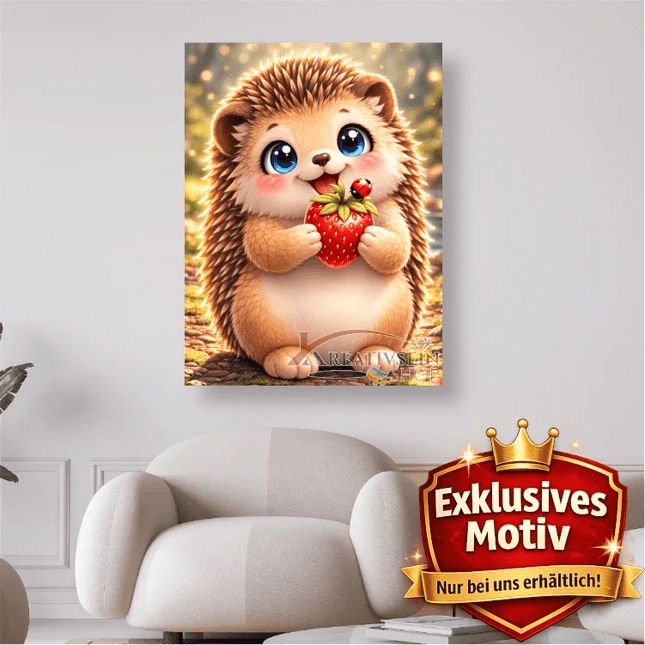 🦔 Kawaii Diamond Painting Set „Süßer Igel mit Erdbeere“ – Niedliches DIY Motiv