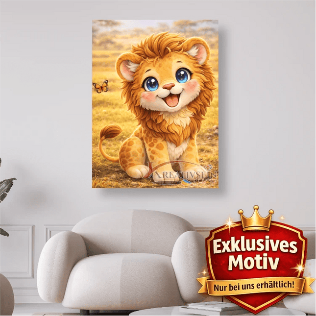 🦁 Kawaii Diamond Painting Set „Süßer Löwe in der Savanne“ – Niedliches DIY Motiv