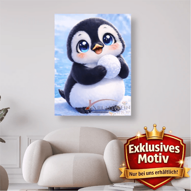 🐧 Kawaii Diamond Painting Set „Süßer Pinguin mit Schneeball“ – Winterliches DIY Motiv