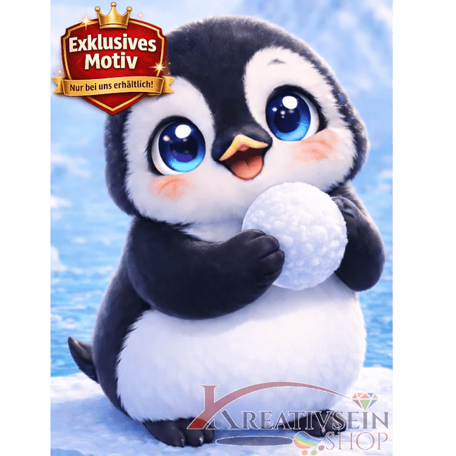 🐧 Kawaii Diamond Painting Set „Süßer Pinguin mit Schneeball“ – Winterliches DIY Motiv