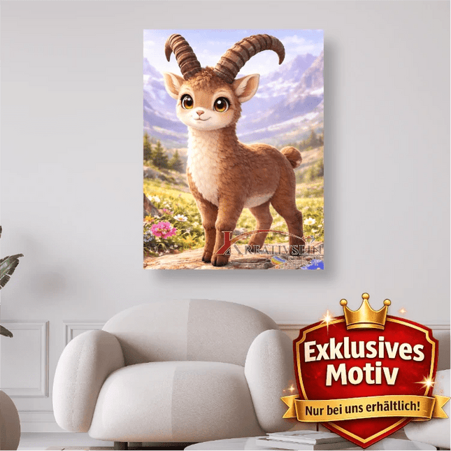 🐐 Kawaii Diamond Painting Set „Süßer Steinbock in den Alpen“ – Niedliches DIY Motiv - Kreativsein.shop