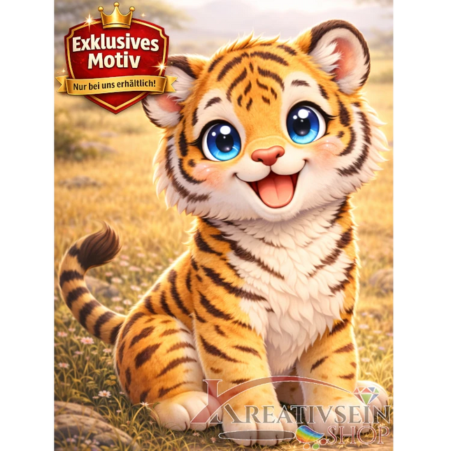 🐯 Kawaii Diamond Painting Set „Süßer Tiger in der Savanne“ – Niedliches DIY Motiv