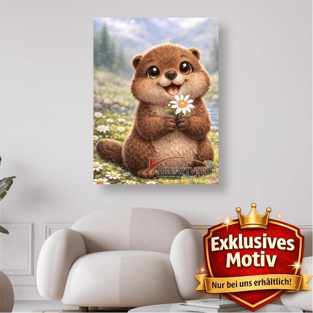 🦫 Kawaii Diamond Painting Set „Süßes Murmeltier mit Blume“ – Liebevolles DIY Motiv - Kreativsein.shop