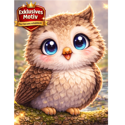 🦉 Kawaii Diamond Painting „Süße Eule auf einem Ast“ – Niedliches DIY Motiv