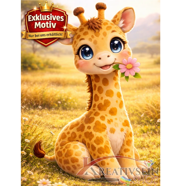 🦒 Kawaii Diamond Painting „Süße Giraffe mit Blume“ – Niedliches DIY Motiv
