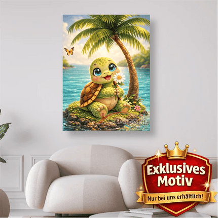 🐢 Kawaii Diamond Painting „Süße Schildkröte auf Insel“ – Niedliches DIY Motiv