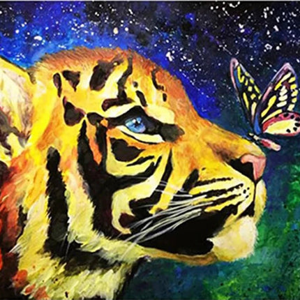 Kleiner Tiger mit Schmetterling - Voll AB 5D DIY Diamond Painting