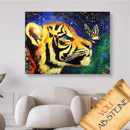 Kleiner Tiger mit Schmetterling - Voll AB 5D DIY Diamond Painting