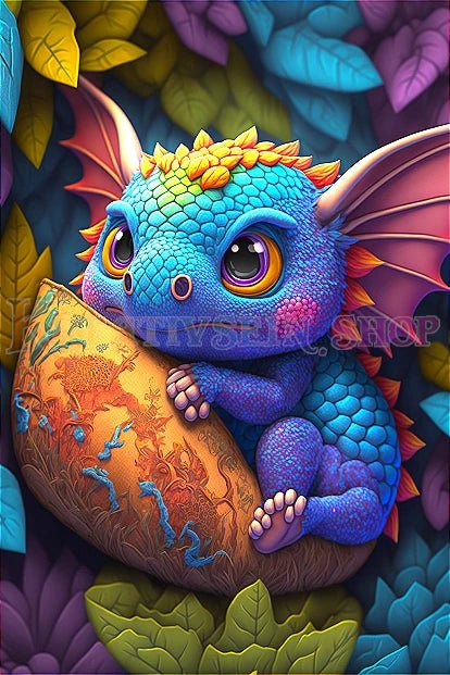 Kleines blaues Drachenbaby - 5D DIY Diamond Painting - Kreativsein.shop