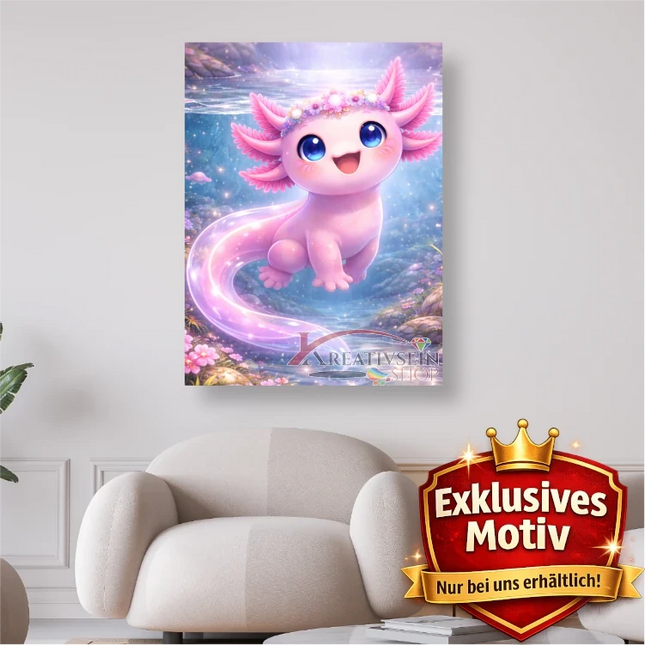 🩷 Kawaii Diamond Painting Set „Magischer Axolotl im Wasser“ – Süßes Fantasy DIY Motiv
