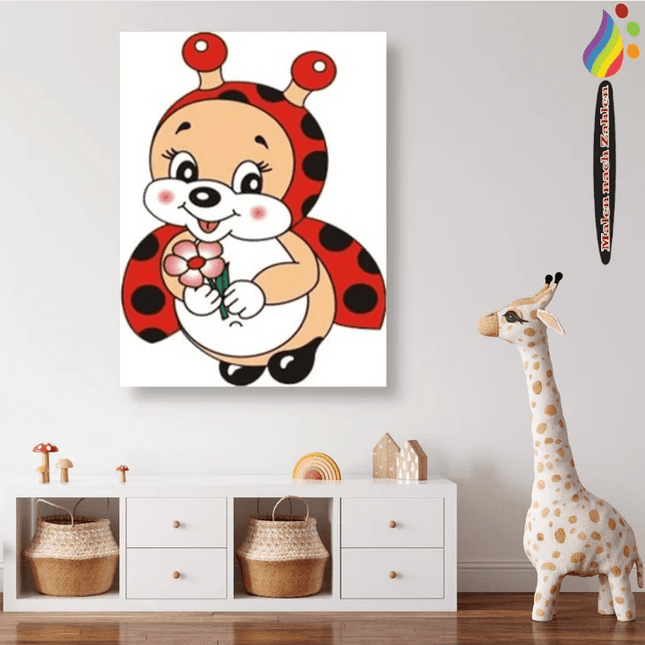 Marienkäfer mit Blume in der Hand - Malen nach Zahlen - Kreativsein.shop