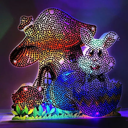 Osterhase im Osterkorb mit LED - Diamond Painting