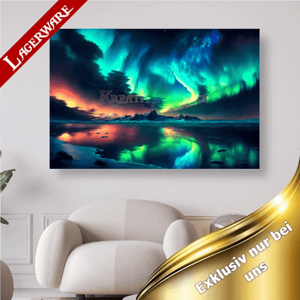 Polarlichter spiegeln sich im Wasser LA - 5D DIY Diamond Painting - Kreativsein.shop
