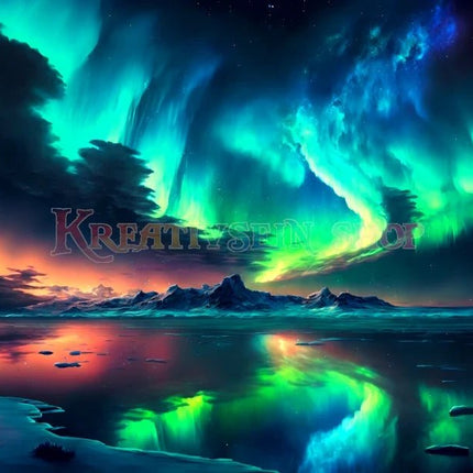 Polarlichter spiegeln sich im Wasser LA - 5D DIY Diamond Painting - Kreativsein.shop