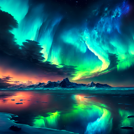 Polarlichter spiegeln sich im Wasser - Malen nach Zahlen - Kreativsein.shop