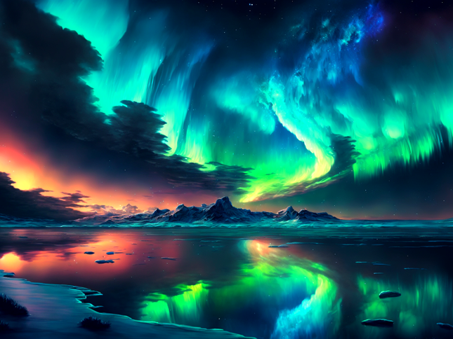 Polarlichter spiegeln sich im Wasser - Malen nach Zahlen - Kreativsein.shop