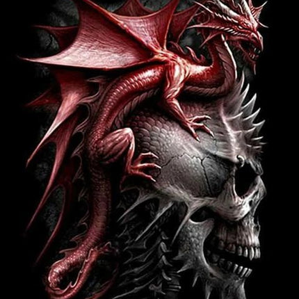 Roter Drache sitzt auf Schädel - 5D DIY Diamond Painting - Kreativsein.shop
