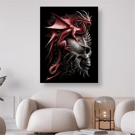 Roter Drache sitzt auf Schädel - 5D DIY Diamond Painting - Kreativsein.shop