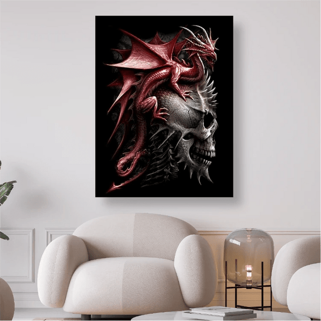 Roter Drache sitzt auf Schädel - 5D DIY Diamond Painting - Kreativsein.shop