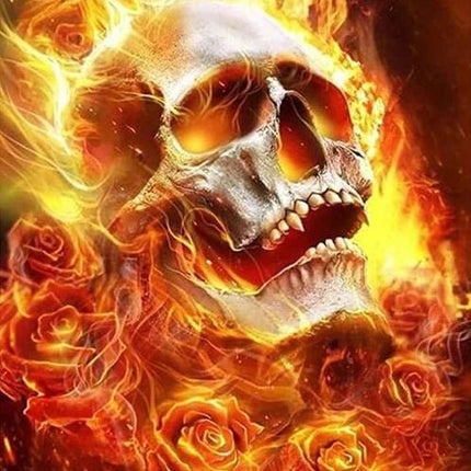 Schädel in Flammen - 5D DIY Diamond Painting