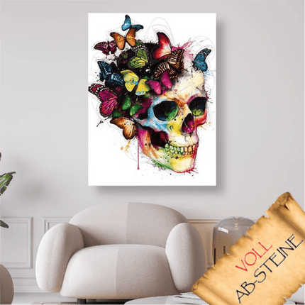 Schädel mit Schmetterlingen - Voll AB Diamond Painting - Kreativsein.shop