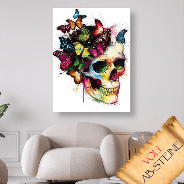 Schädel mit Schmetterlingen - Voll AB Diamond Painting - Kreativsein.shop