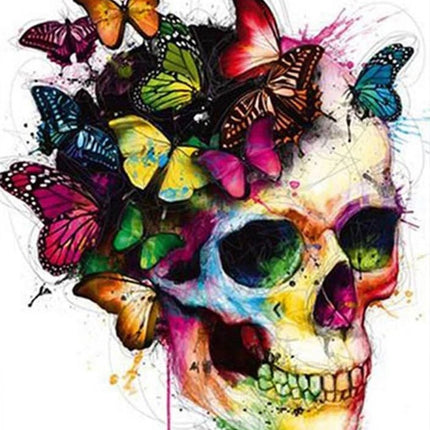 Schädel mit Schmetterlingen - Voll AB Diamond Painting - Kreativsein.shop