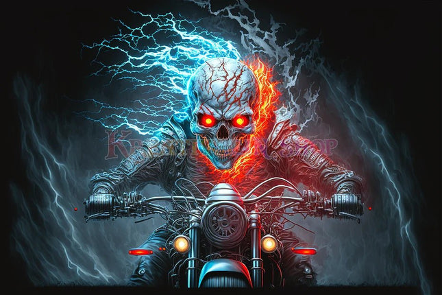 Skelett mit roten Augen auf Motorrad - 5D DIY Diamond Painting - Kreativsein.shop