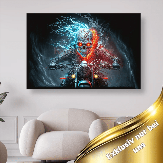 Skelett mit roten Augen auf Motorrad - 5D DIY Diamond Painting - Kreativsein.shop