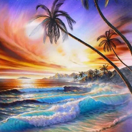 Sonnenuntergang am Meer mit Palmen LA - Voll AB 5D DIY Diamond Painting Schweiz