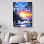 Sonnenuntergang mit Palmen, Bergen und Meer - 5D DIY Diamond Painting - Kreativsein.shop
