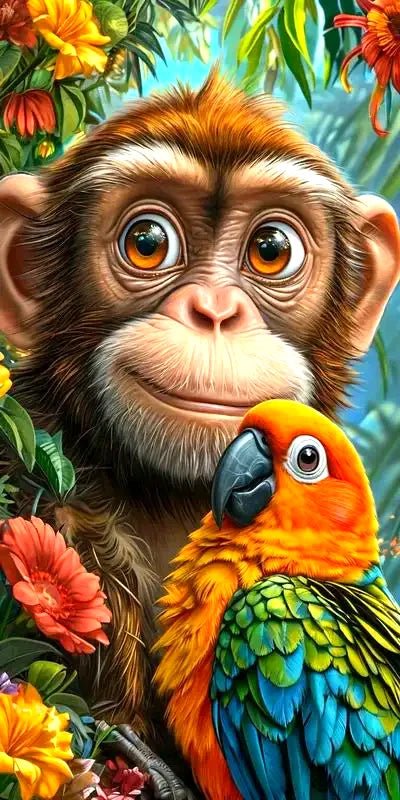 Vogel mit Affe - 5D DIY Diamond Painting - Kreativsein.shop