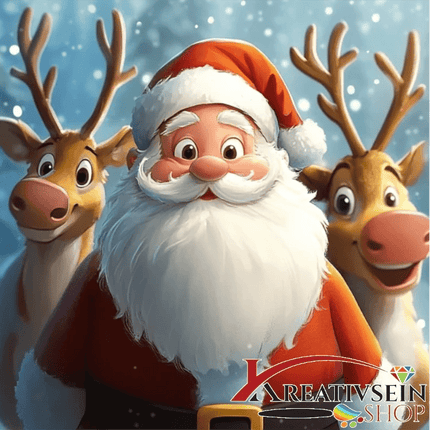 Weihnachtsmann mit 2 Rentieren - Malen nach Zahlen - Kreativsein.shop