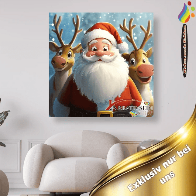 Weihnachtsmann mit 2 Rentieren - Malen nach Zahlen - Kreativsein.shop