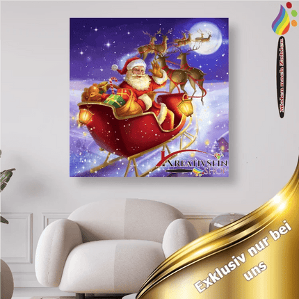 Weihnachtsmann mit Rentieren - Malen nach Zahlen - Kreativsein.shop