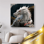 Weisser Drachen auf Felsen - 5D DIY Diamond Painting