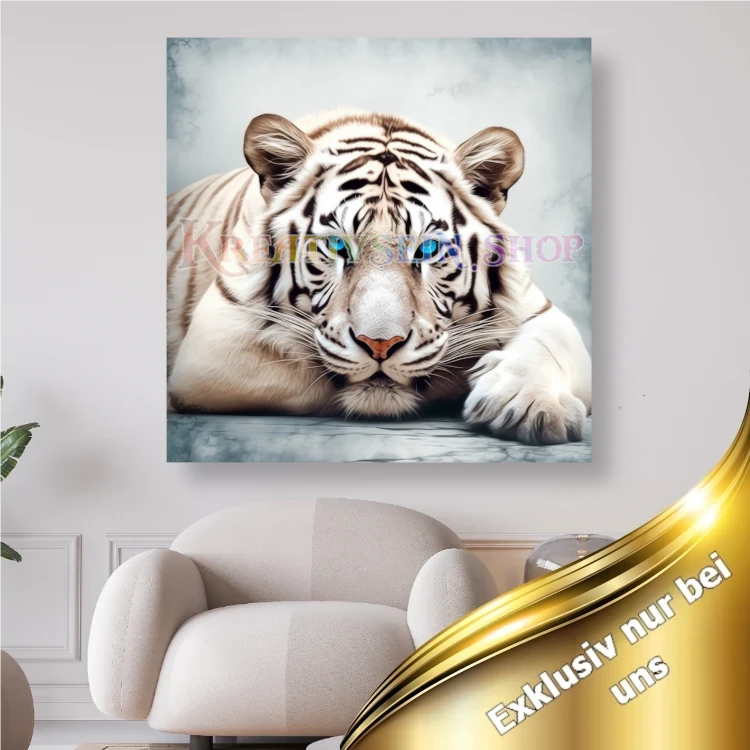 Weisser Tiger mit blauen Augen - Diamond Painting Kreativ sein Shop Deutschland