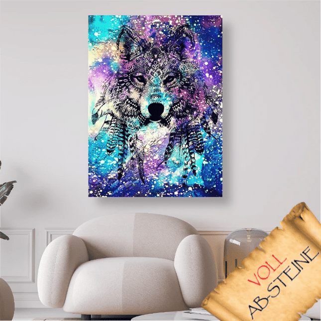 Wolf mit Federschmuck - Voll AB 5D DIY Diamond Painting - Kreativsein.shop