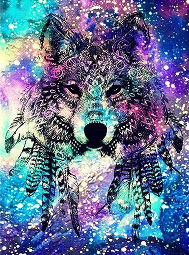 Wolf mit Federschmuck - Voll AB 5D DIY Diamond Painting - Kreativsein.shop