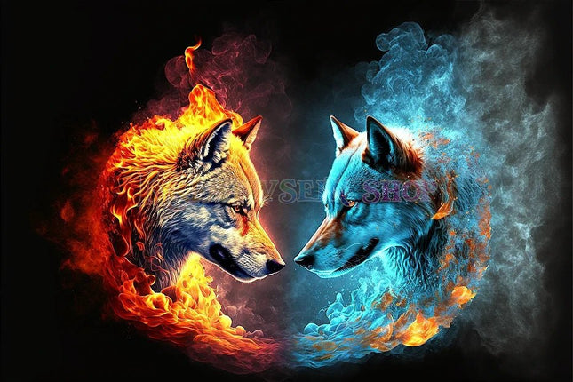 Wolfsköpfe Feuer Wasser - 5D DIY Diamond Painting - Kreativsein.shop